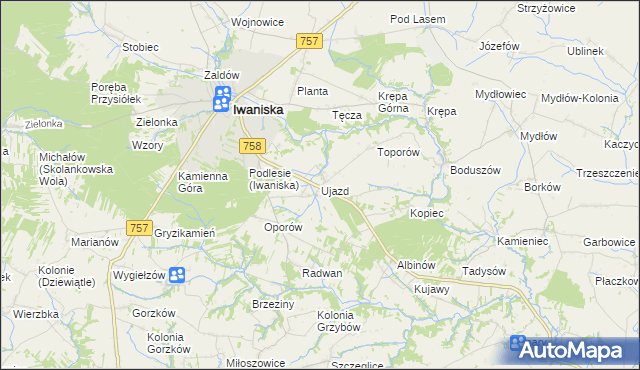 mapa Ujazd gmina Iwaniska, Ujazd gmina Iwaniska na mapie Targeo