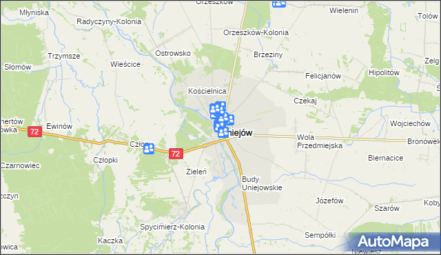 mapa Uniejów, Uniejów na mapie Targeo