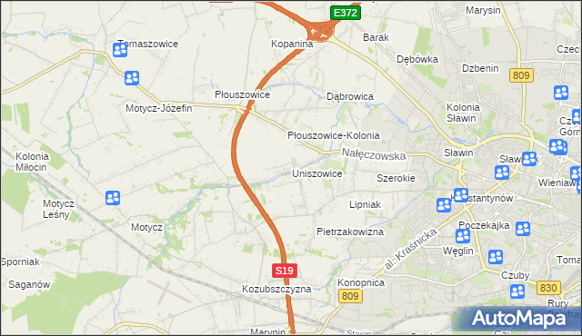 mapa Uniszowice, Uniszowice na mapie Targeo