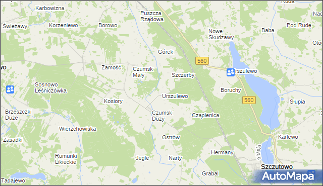 mapa Urszulewo gmina Rogowo, Urszulewo gmina Rogowo na mapie Targeo