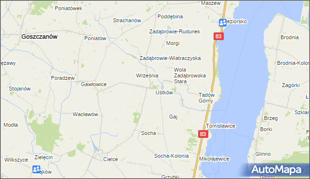 mapa Ustków gmina Warta, Ustków gmina Warta na mapie Targeo