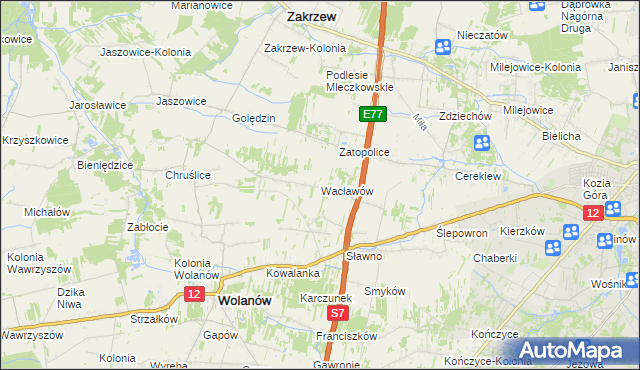 mapa Wacławów gmina Wolanów, Wacławów gmina Wolanów na mapie Targeo