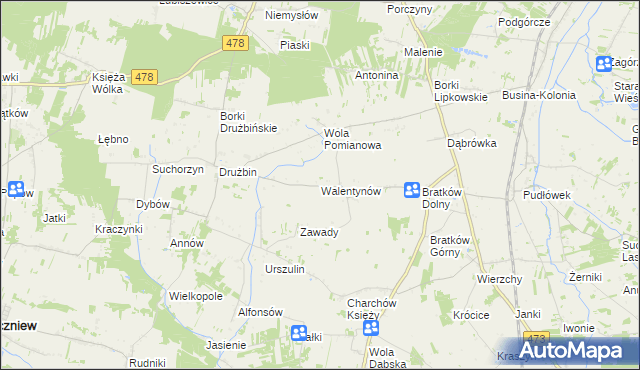 mapa Walentynów gmina Zadzim, Walentynów gmina Zadzim na mapie Targeo