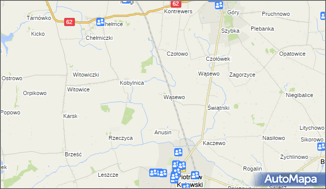 mapa Wąsewo gmina Piotrków Kujawski, Wąsewo gmina Piotrków Kujawski na mapie Targeo