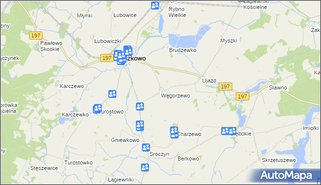 mapa Węgorzewo gmina Kiszkowo, Węgorzewo gmina Kiszkowo na mapie Targeo