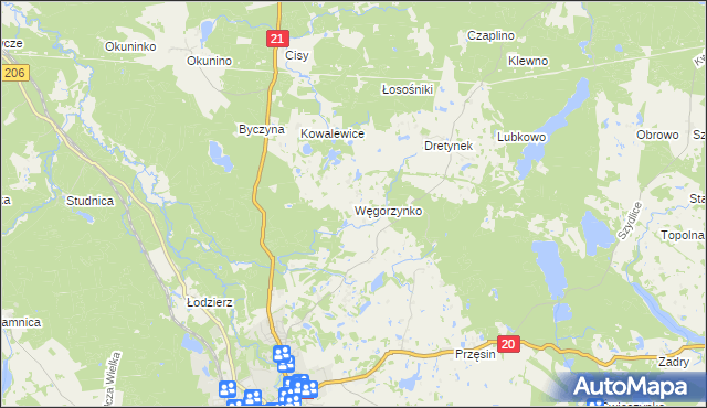 mapa Węgorzynko, Węgorzynko na mapie Targeo
