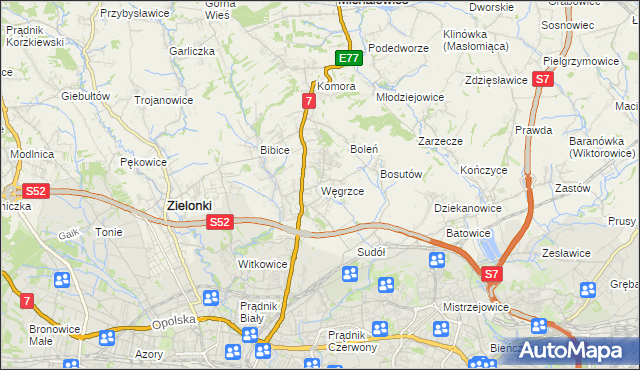 mapa Węgrzce gmina Zielonki, Węgrzce gmina Zielonki na mapie Targeo