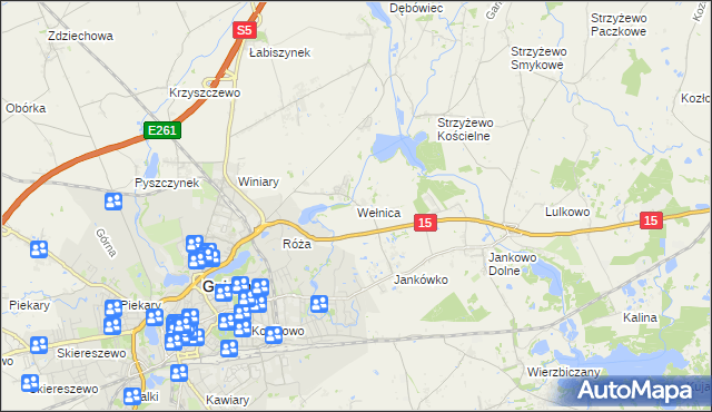 mapa Wełnica gmina Gniezno, Wełnica gmina Gniezno na mapie Targeo