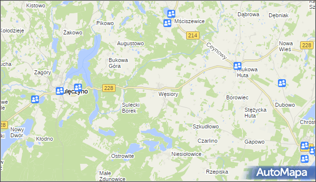 mapa Węsiory, Węsiory na mapie Targeo