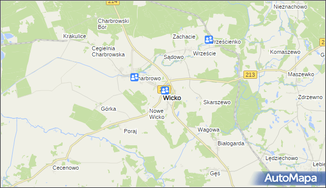 mapa Wicko powiat lęborski, Wicko powiat lęborski na mapie Targeo