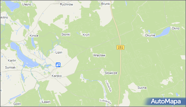 mapa Więcław gmina Barlinek, Więcław gmina Barlinek na mapie Targeo