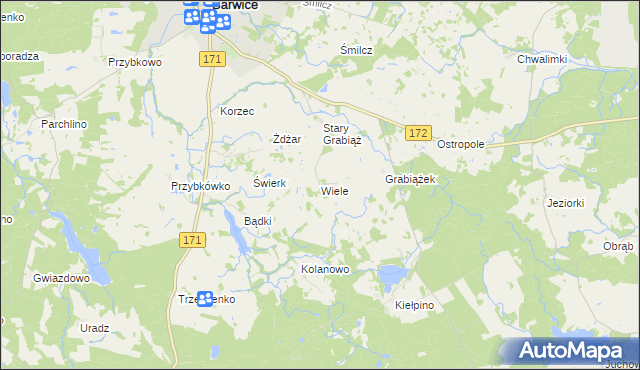 mapa Wiele gmina Barwice, Wiele gmina Barwice na mapie Targeo