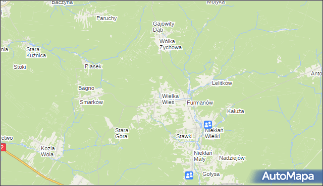 mapa Wielka Wieś gmina Stąporków, Wielka Wieś gmina Stąporków na mapie Targeo