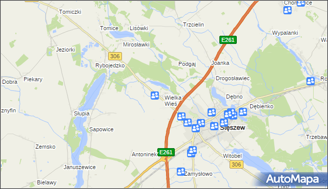 mapa Wielka Wieś gmina Stęszew, Wielka Wieś gmina Stęszew na mapie Targeo