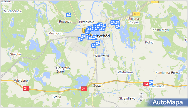 mapa Wielowieś gmina Międzychód, Wielowieś gmina Międzychód na mapie Targeo