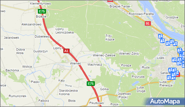 mapa Wieniec-Zalesie, Wieniec-Zalesie na mapie Targeo