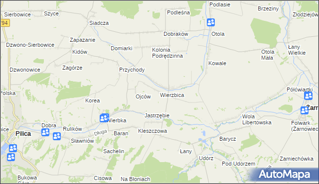 mapa Wierzbica gmina Pilica, Wierzbica gmina Pilica na mapie Targeo