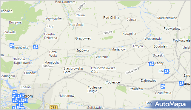 mapa Wierzbie gmina Charsznica, Wierzbie gmina Charsznica na mapie Targeo