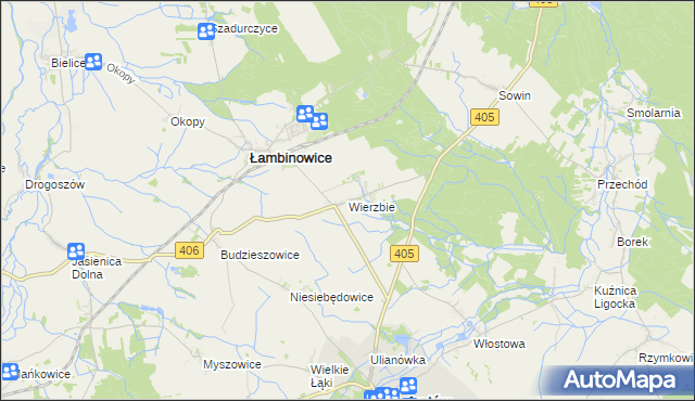 mapa Wierzbie gmina Łambinowice, Wierzbie gmina Łambinowice na mapie Targeo