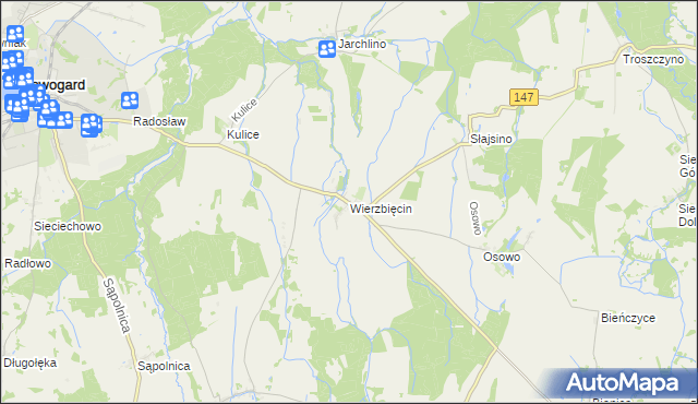 mapa Wierzbięcin gmina Nowogard, Wierzbięcin gmina Nowogard na mapie Targeo