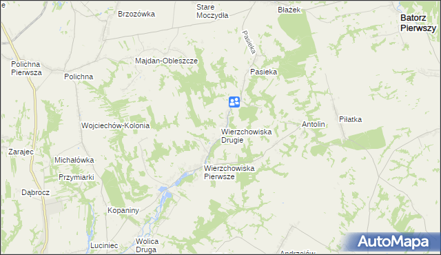 mapa Wierzchowiska Drugie gmina Modliborzyce, Wierzchowiska Drugie gmina Modliborzyce na mapie Targeo