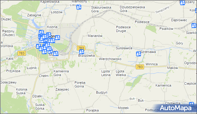 mapa Wierzchowisko gmina Wolbrom, Wierzchowisko gmina Wolbrom na mapie Targeo