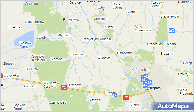 mapa Wieścice, Wieścice na mapie Targeo