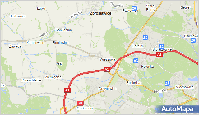 mapa Wieszowa, Wieszowa na mapie Targeo