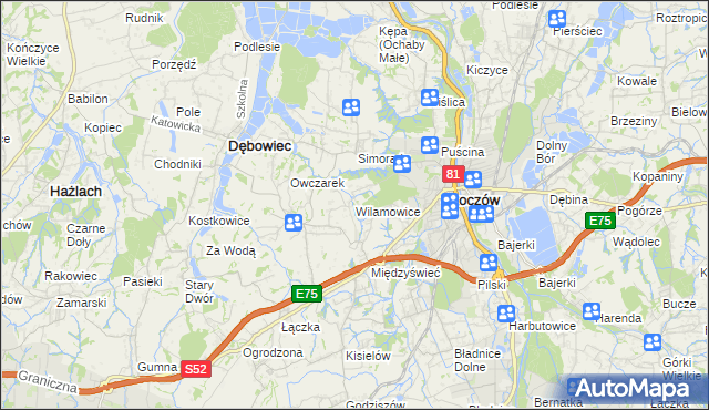 mapa Wilamowice gmina Skoczów, Wilamowice gmina Skoczów na mapie Targeo