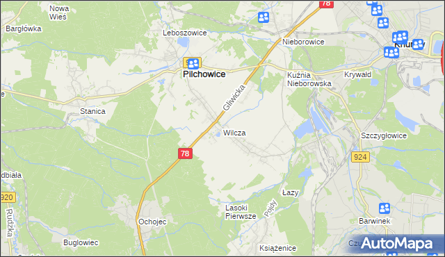 mapa Wilcza gmina Pilchowice, Wilcza gmina Pilchowice na mapie Targeo