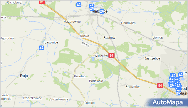 mapa Wilczków gmina Malczyce, Wilczków gmina Malczyce na mapie Targeo