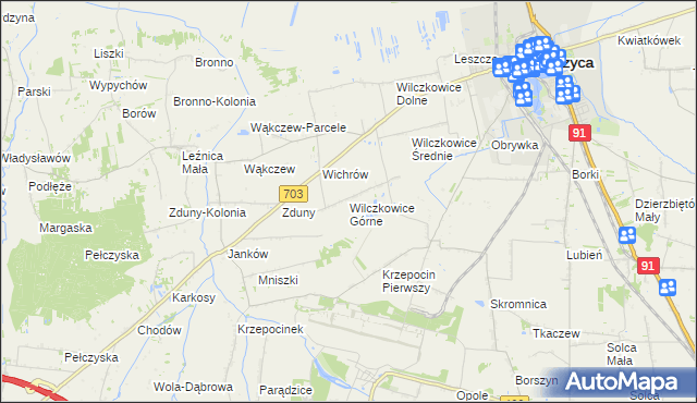 mapa Wilczkowice Górne gmina Łęczyca, Wilczkowice Górne gmina Łęczyca na mapie Targeo