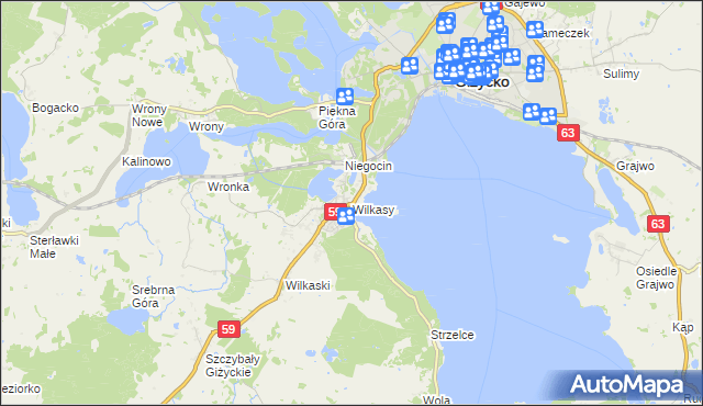 mapa Wilkasy gmina Giżycko, Wilkasy gmina Giżycko na mapie Targeo