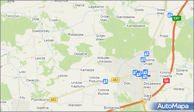 mapa Wilkołek Unikowski, Wilkołek Unikowski na mapie Targeo