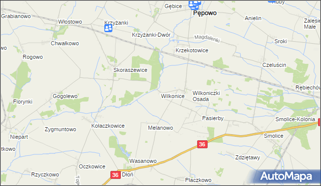 mapa Wilkonice gmina Pępowo, Wilkonice gmina Pępowo na mapie Targeo