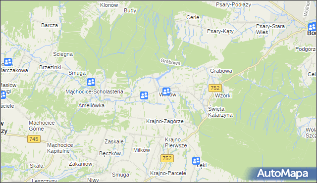 mapa Wilków gmina Bodzentyn, Wilków gmina Bodzentyn na mapie Targeo