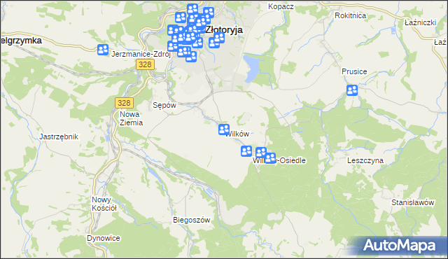 mapa Wilków gmina Złotoryja, Wilków gmina Złotoryja na mapie Targeo