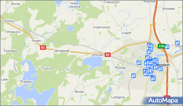 mapa Wilkowo gmina Świebodzin, Wilkowo gmina Świebodzin na mapie Targeo