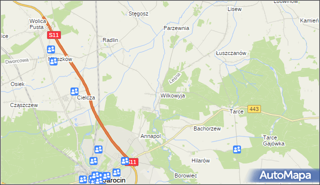 mapa Wilkowyja gmina Jarocin, Wilkowyja gmina Jarocin na mapie Targeo