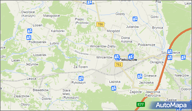 mapa Wincentów gmina Piekoszów, Wincentów gmina Piekoszów na mapie Targeo