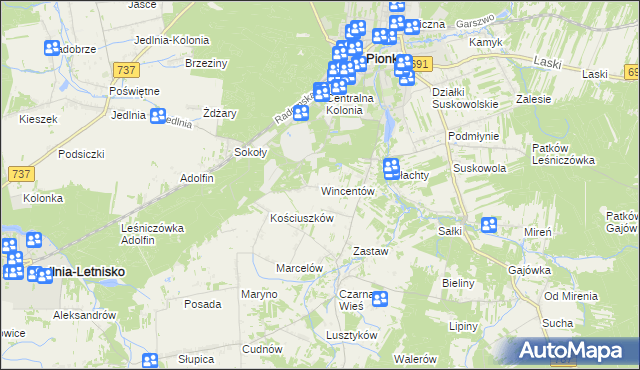 mapa Wincentów gmina Pionki, Wincentów gmina Pionki na mapie Targeo