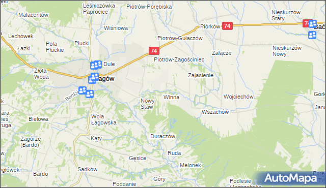 mapa Winna gmina Łagów, Winna gmina Łagów na mapie Targeo