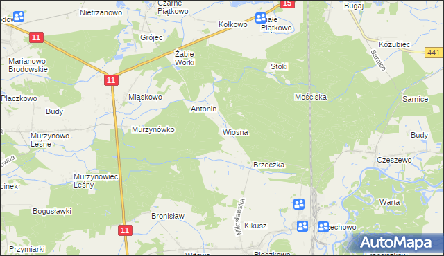 mapa Wiosna gmina Krzykosy, Wiosna gmina Krzykosy na mapie Targeo