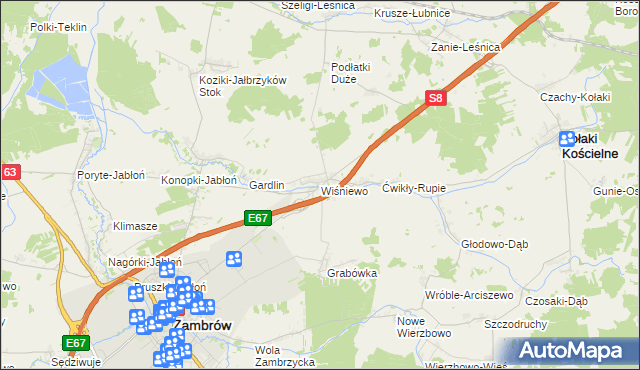 mapa Wiśniewo gmina Zambrów, Wiśniewo gmina Zambrów na mapie Targeo