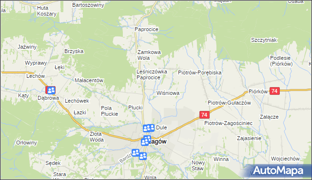 mapa Wiśniowa gmina Łagów, Wiśniowa gmina Łagów na mapie Targeo