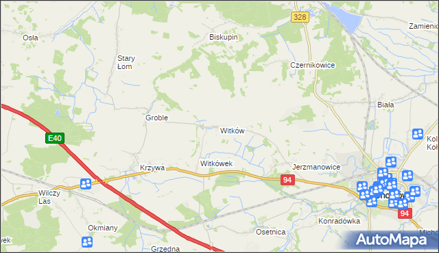 mapa Witków gmina Chojnów, Witków gmina Chojnów na mapie Targeo