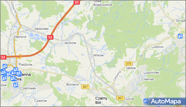 mapa Witków gmina Czarny Bór, Witków gmina Czarny Bór na mapie Targeo