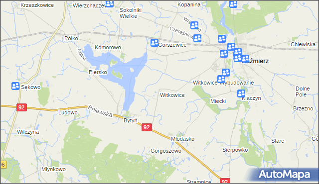 mapa Witkowice gmina Kaźmierz, Witkowice gmina Kaźmierz na mapie Targeo