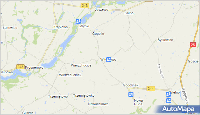 mapa Witoldowo gmina Koronowo, Witoldowo gmina Koronowo na mapie Targeo