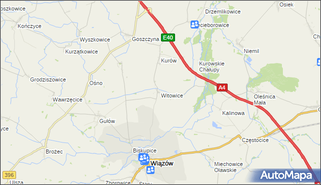 mapa Witowice gmina Wiązów, Witowice gmina Wiązów na mapie Targeo